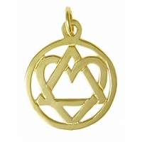 14k Gold, AA Symbol Pendant with a Open Heart, Medium