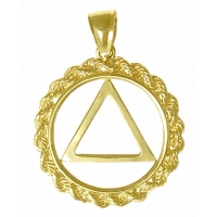 14k Gold AA Symbol Pendant, Rope Style Circle, Medium Size