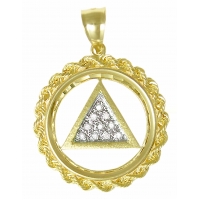 14k Gold AA Symbol Pendant Rope Circle with Paved Diamonds