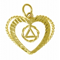 14k Gold Pendant, AA Symbol in a Small Wire Open Heart
