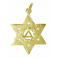 14k Gold Pendant, AA Symbol in a Jewish Star of David, Med.