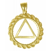 14k Gold Medium Pendant, AA Symbol in a Rope Style Circle