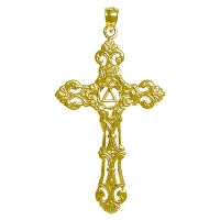 14k Gold Pendant, AA Recovery Symbol on a Beautiful Cross