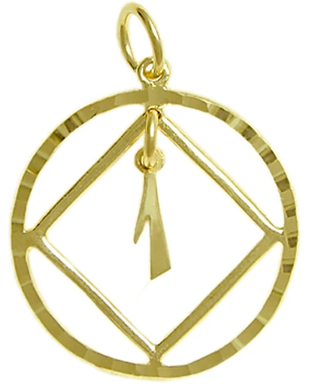 14k Gold Pendant, NA Symbol in a Diamond Cut Circle, YR 1-25