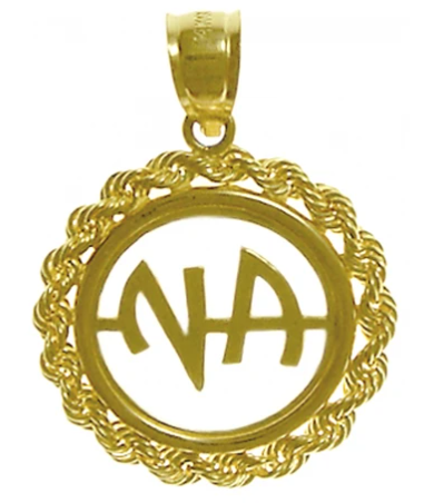 14k Gold Pendant, NA Initials in a Rope Style Circle