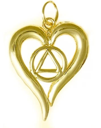 14k Gold Pendant, AA Symbol in a Open Heart, Medium Size