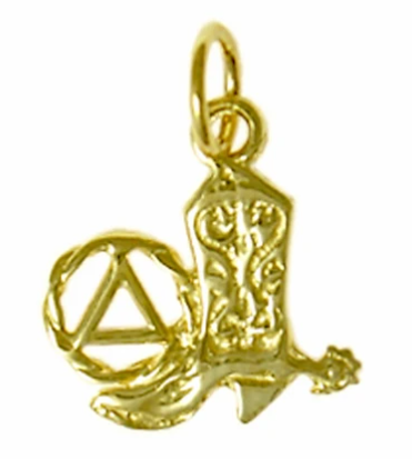 14k Gold Pendant, AA Recovery Symbol with a Cowboy Boot