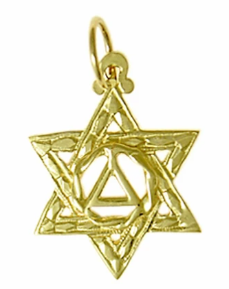 14k Gold Pendant, AA Symbol in a Jewish Star of David