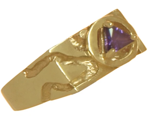 14K Gold Rectangular Ravine Textured Ring with CZ
