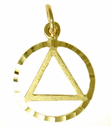 14k Gold Pendant, AA Circle Triangle in a Diamond Cut Circle