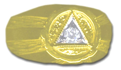 14K Gold AA Symbol Mens Signet Style Ring with 1-10pt. Diamond