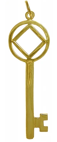 14k Gold Pendant, NA Symbol inside Antique Style Key