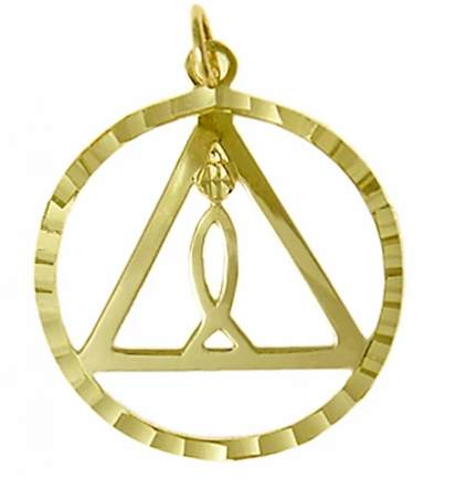 14k Gold Pendant, AA Recovery Symbol and "IXOYE" Symbol