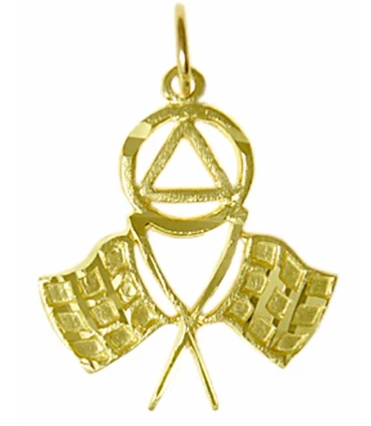 14k Gold, AA Symbol Pendant, Double Racing Flags