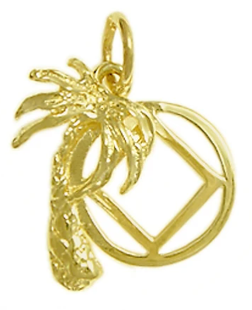 14k Gold Pendant, Palm Tree with NA Symbol, Medium Size
