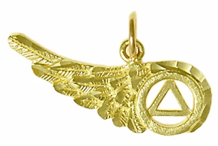 14k Gold, AA Recovery Symbol on a Beautiful Angels Wing