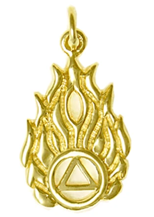 14k Gold Pendant, AA Symbol in Flames