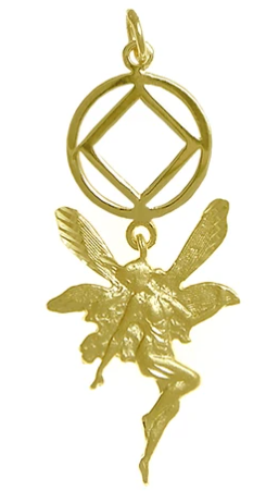 14k Gold Pendant, NA Recovery Symbol with a Magical Fairy