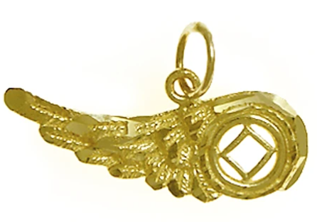 14k Gold Pendant, NA Recovery Symbol on an Angels Wing