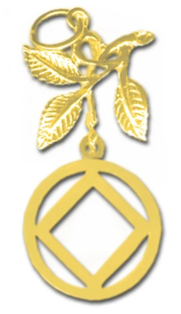 14k Gold Pendant, NA Symbol in a Circle with 3 Leaves