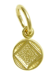 14k Gold Pendant, NA Coin Style Symbol, Very Small