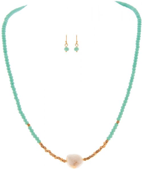 Gold Mint Pearl Necklace Set