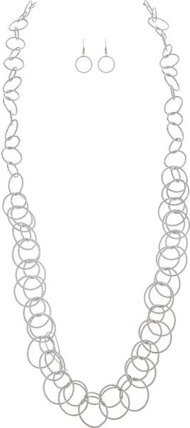 Silver Sparkle Chain Links Long Necklace Set