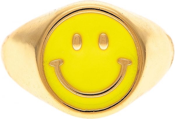 Gold Yellow Happy Face Signet Ring