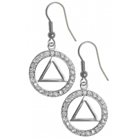 Sterling Silver Earrings, AA Symbol in a Circle of 26 CZ's - Click Image to Close