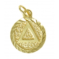 14k Gold, Triangle in Solid Textured Coin Style Circle - Click Image to Close