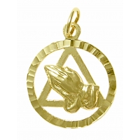 14k Gold Pendant, AA Symbol with Praying Hands - Click Image to Close
