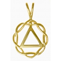 14k Gold, AA Symbol in a Basket Weave Circle, Medium Size