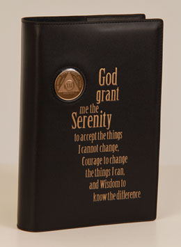 Big Book Black Leather Book Cover with Serenity Prayer