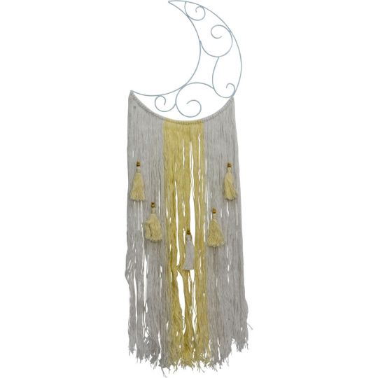 Metal Wall Hanging w/ Fringe - Crescent Moon White