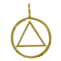 14k Gold, Circle Triangle Pendant with Diamond Cut Accents