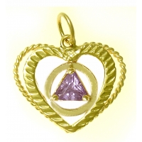 14k Gold, AA Symbol set in a Open Heart with Birthstone