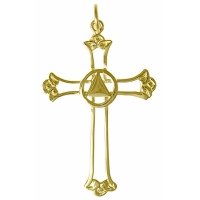 14k Gold Pendant, AA Symbol with Solid Triangle Open Cross - Click Image to Close