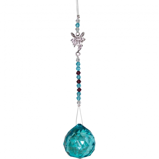 Hanging Crystal Cut Glass Bead Fairy Turquoise - Click Image to Close