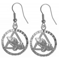 Sterling Silver Earrings, AA Symbol w/Praying Hands - Click Image to Close