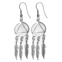 Sterling Silver, AA Symbol Earrings with 3 Feathers