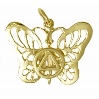 14k Pendant, Beautiful Butterfly with AA Symbol, Medium Size - Click Image to Close