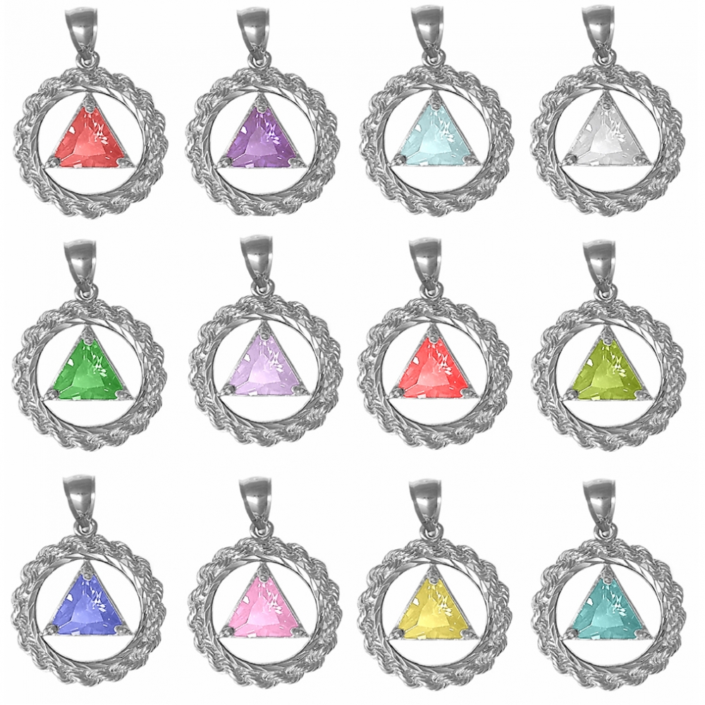 Sterling Silver Medium Size Rope Style Circle in Birthstones - Click Image to Close