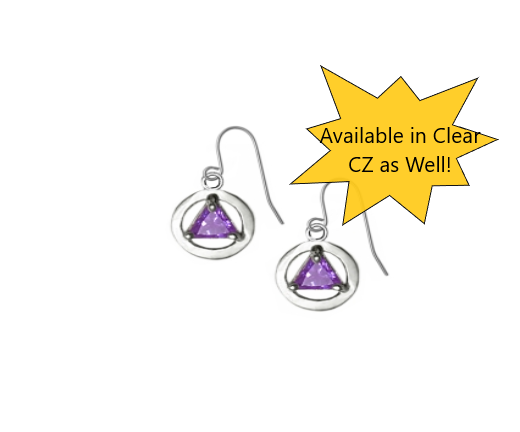 Sterling Silver, AA Symbol Earrings with Stone - Click Image to Close