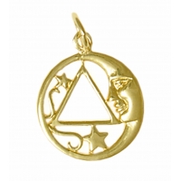 14k Gold, Moon and Star Pendant with AA Symbol, Medium