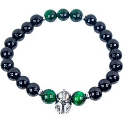 Elastic Bracelet 8mm Round Bead - Black Agate & Green Tiger Eye