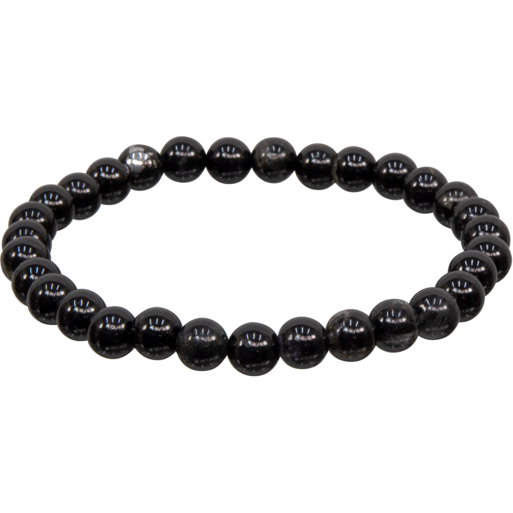 Elastic Bracelet 6-8mm Round Beads - Quartz w/ Black Tourmaline