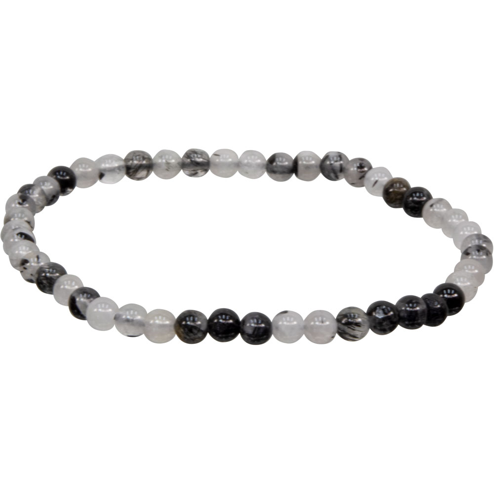 Elastic Bracelet 4mm Round Beads - Black Rutilated Quartz - Click Image to Close