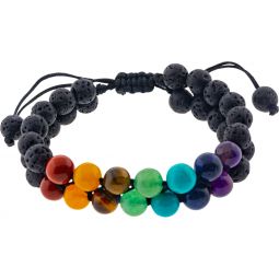 Chakra Adjustable Bracelet 8-9mm Round Beads Double Row - Lava