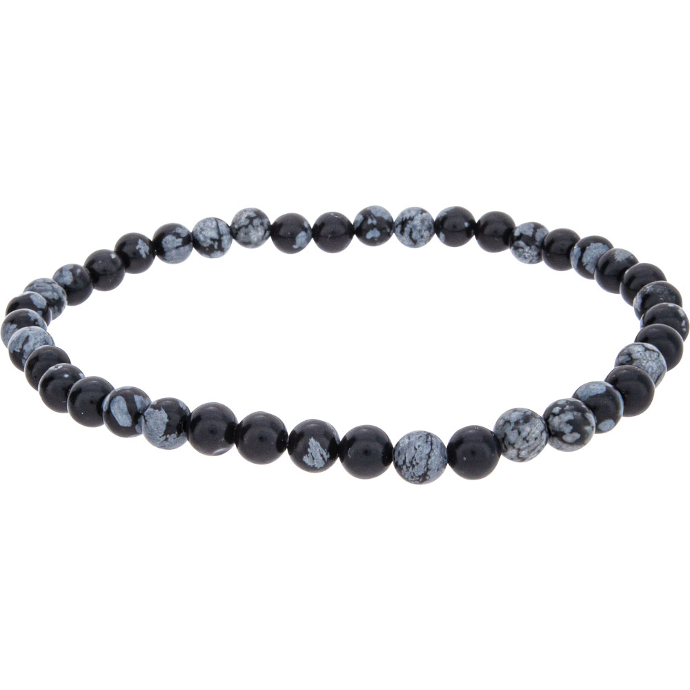 Elastic Bracelet 4mm Round Beads - Snowflake Obsidian