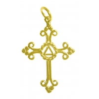 14k Gold Pendant, AA Symbol Set in a Open Cross, Medium Size - Click Image to Close